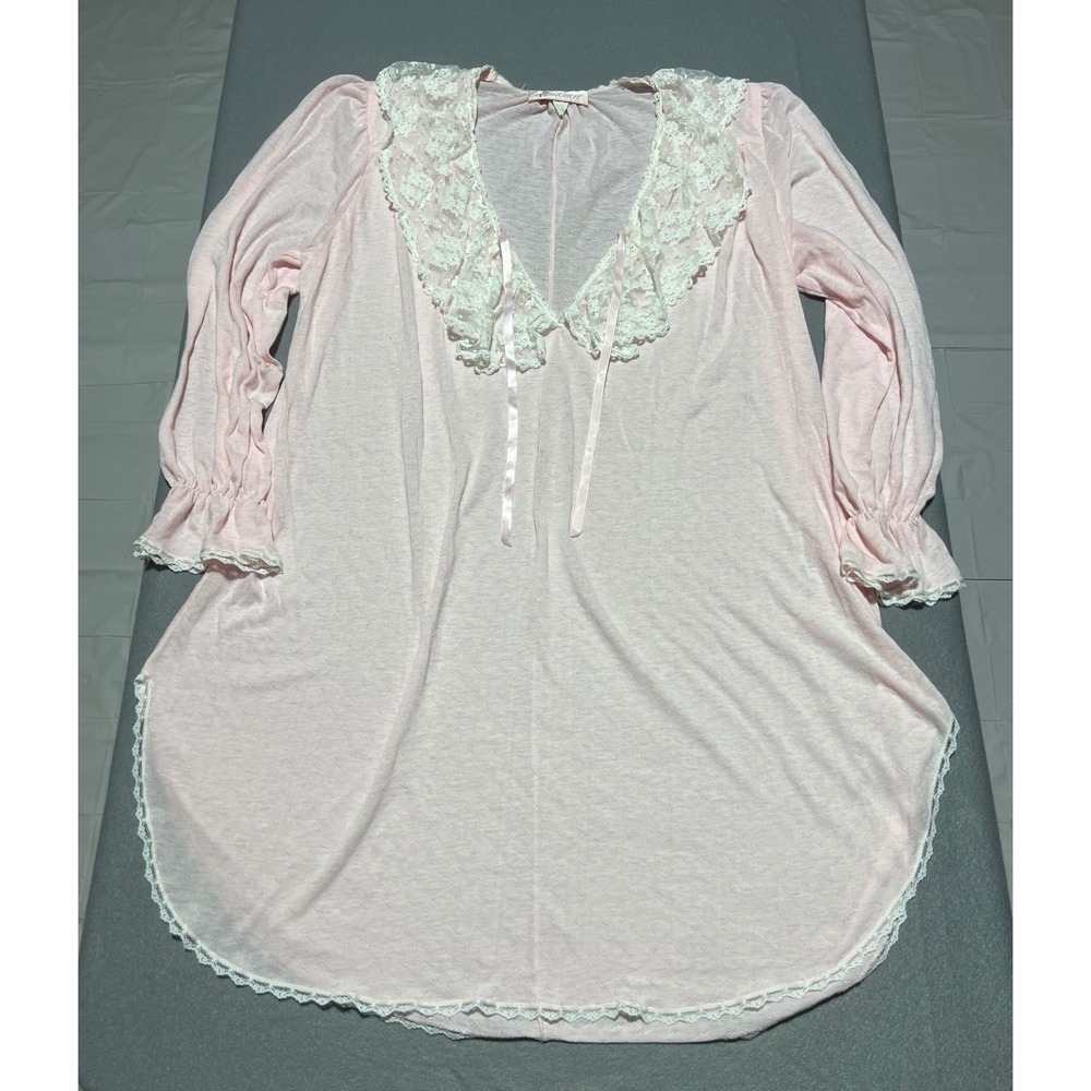 Vandemere Vintage Pink Pointelle Lace Trim Nightgown Long Sleeve Medium USA